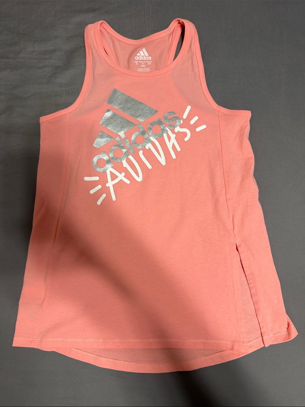 💥 KIDS Adidas Girls' Coral Pink Graphic Tank with Silver Logo